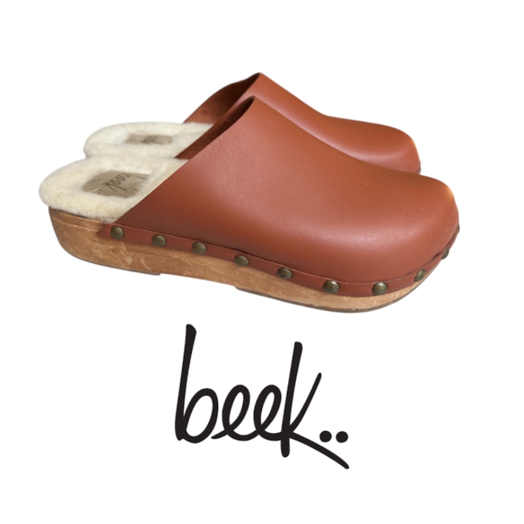 Beek Mallard Leather Shearling Clog, Tan Brown, 9m